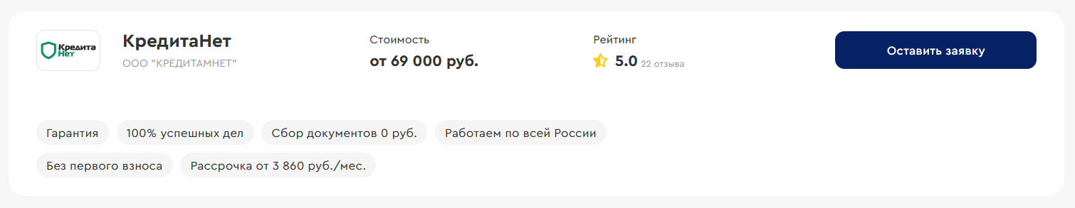 Компания КредитаНет в списке фирм по банкротству физлиц в Мурманске по данным оценки портала «БФЛ.топ»